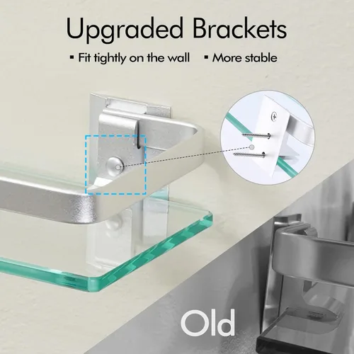 Vista 4 de KES Estantes de vidrio para baño, estantes flotantes de vidrio templado de 14 pulgadas de aluminio extra grueso, paquete de 2 organizadores