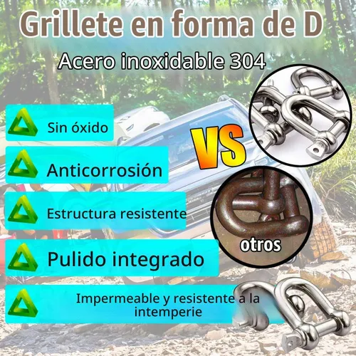 Vista 3 de Grillete en forma de D de acero inoxidable 304 5/32", 1/4", 5/16", 3/8", 9/16", para cadenas, cable de alambre, elevación, camping al aire libre
