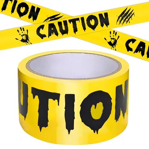 Vista 7 de Cinta de precaución para decoración de Halloween, HAUNTED KEEP OUT rollo de precaución sangriento blanco de escena del crimen de 2 pulgadas x 82