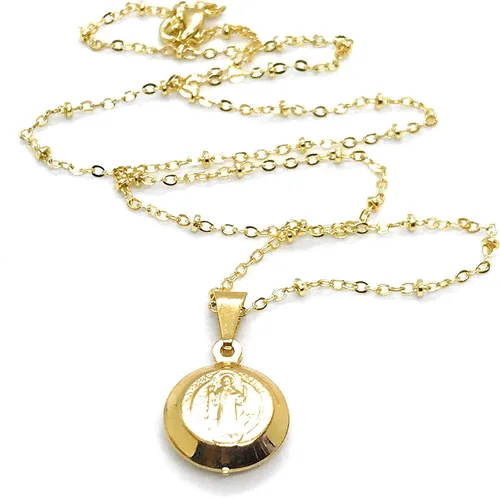 Vista 7 de LESLIE BOULES Collar con medalla de San Benito chapado en oro de 18 quilates para mujer, joyería religiosa