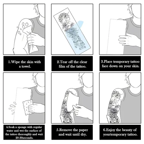 Vista 7 de Tatuaje temporal de brazo completo de Halloween para hombres y mujeres, 12 hojas de tatuajes temporales de manga de esqueleto de calavera, tatuajes