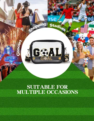 Vista 7 de Bolsa transparente para la Copa Mundial de Fútbol 2026 aprobada por estadios, cangurera cruzada de felpilla para eventos en estadios, conciertos