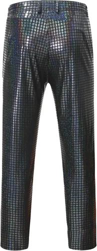 Vista 4 de ZEROYAA Trajes metálicos brillantes para hombre, blazer y pantalones de lentejuelas de disco de 2 piezas para fiesta de graduación