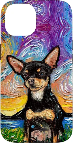Vista 4 de Negro y bronceado liso Chihuahua Starry Night Dog ilustraciones caso para iPhone 17
