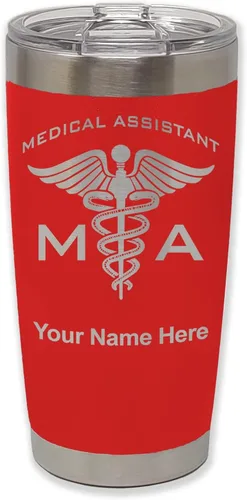 Vista 27 de LaserGram Taza aislada al vacío de 20 onzas, asistente médico MA, grabado personalizado incluido (negro)