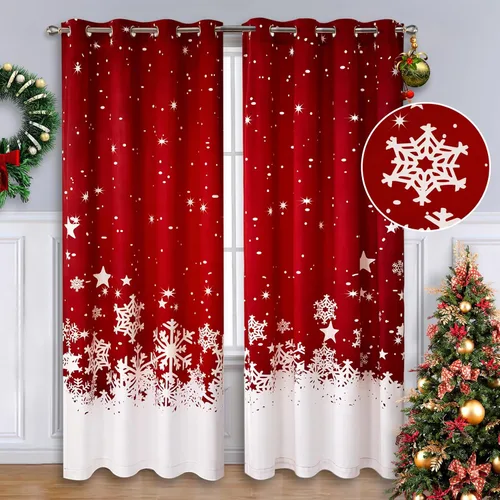Vista 14 de CAROMIO, cortinas de Navidad para sala de estar, juego de 2 paneles, cortinas largas de terciopelo de 63 pulgadas, cortinas decorativas con copos