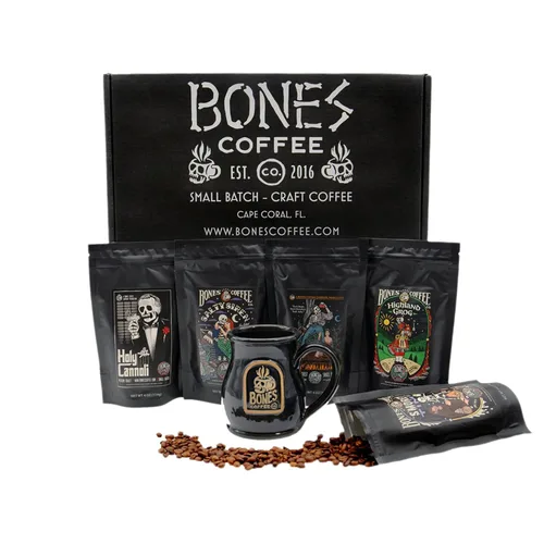 Vista 12 de Bones Coffee Company The Nightmare Before Christmas Caja de Coleccionista 5 Cafés de Sabores Granos de Arábica Bajo en Ácido Tostado Medio Café