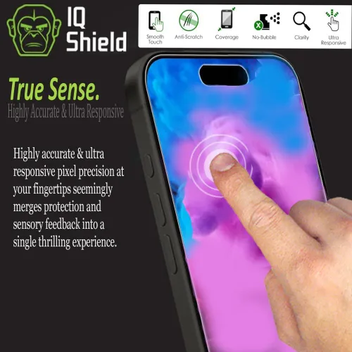 Vista 9 de IQShield Paquete de 2 protectores de pantalla para iPhone 15 Pro de 6.1 pulgadas, fácil de instalar, antiarañazos, película de TPU transparente