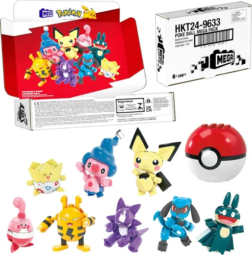 Vista 6 de MEGA Juego de Juguetes de Construcción Pokémon Entrenador Paquete de 8 con 189 Piezas, 8 Personajes Articulados y Posables, 2 Pulgadas de Alto