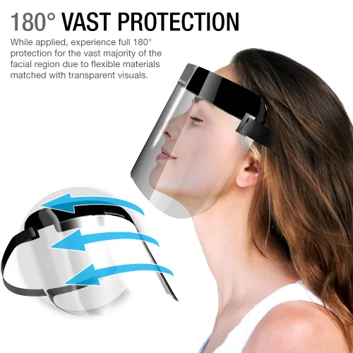 Vista 2 de Purity Protectores faciales de seguridad para adultos (paquete de 3) material transparente PET completo con ajuste deslizante integrado banda