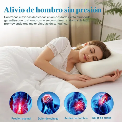 Vista 5 de Almohada cervical para aliviar el dolor de cuello – Almohada de espuma viscoelástica de contorno para dormir de lado y de espalda, doble altura 4.7