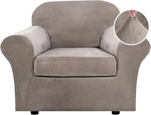 Vista 111 de H.VERSAILTEX - Funda elástica para sofá de 2 piezas, funda protectora de terciopelo, suave, con parte inferior elástica, con un ancho de hasta 49