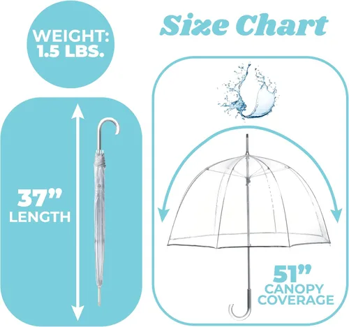 Vista 5 de Totes Adult Clear Bubble Umbrella with Dome Canopy and Lightweight Wind and Rain Protection