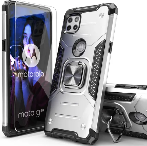 Vista 9 de Funda delgada para Moto One 5G Ace con protector de pantalla, absorción de golpes, resistente a prueba de caídas, con soporte de automóvil, funda