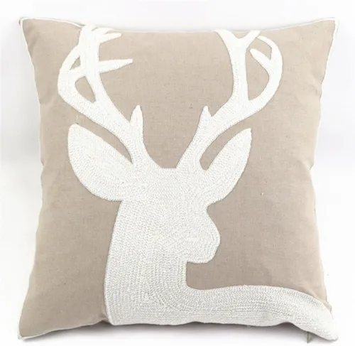 Vista 2 de WOMHOPE 18" Funda de algodón bordada roja y beige, fundas de Navidad, fundas de almohada rectangulares, funda de cojín, almohada para sillón, cama