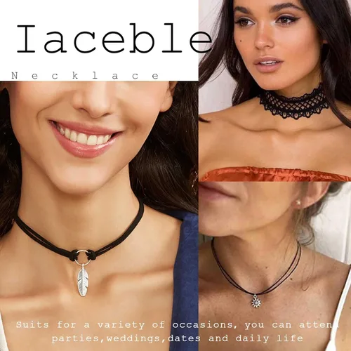Vista 6 de Iaceble Gargantilla gótica de terciopelo con colgante de cruz, collar corto de gamuza, gargantilla ancha negra, joyería para mujeres y niñas