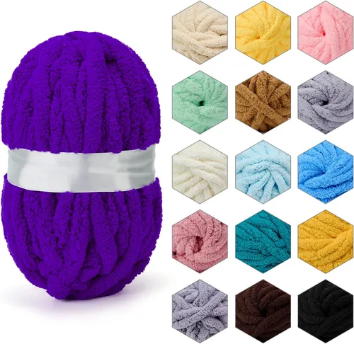 Vista 9 de ERLYEEN Hilo de Chenilla Grueso Súper Voluminoso Suave Espeso Esponjoso Jumbo Gigante Lavable Hilo Grande de Poliéster DIY para Manta de Tejido a