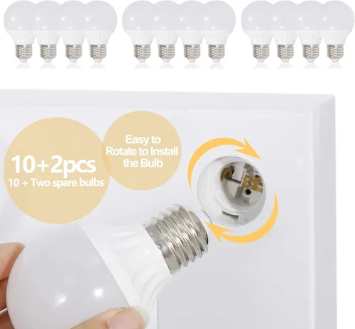 Vista 4 de Hollywood Espejo de tocador con luces, espejo de maquillaje de pie con 12 bombillas LED para vestidor y dormitorio, blanco, iluminación de 3