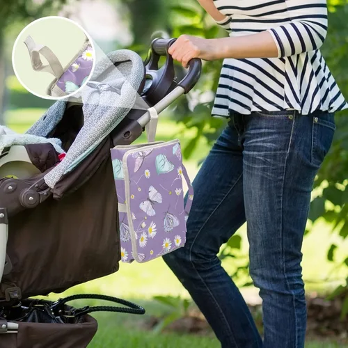 Vista 6 de Cambiador portátil para bebé – Mariposa púrpura impermeable cambiador de pañales cambiador de viaje con almohada incorporada – Regalo de ducha