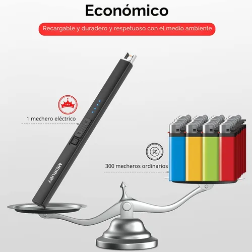 Vista 5 de MEIRUBY Encendedor eléctrico de velas largo electrónico, recargable por USB, arco, resistente al viento, encendedores sin llama para velas, camping