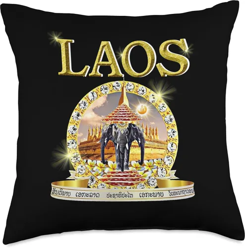 Vista 5 de Three Headed Elephant Laos Tee Central Laotian 3 cabezas elefante Erawan Budista Laos almohada de 16 x 16 pulgadas, multicolor