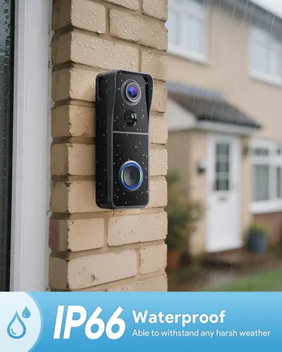 Vista 5 de AUE Timbre de puerta inalámbrico, timbre de video HD 2K con timbre de anillo, funciona con pilas, visión nocturna, audio de 2 vías, detección