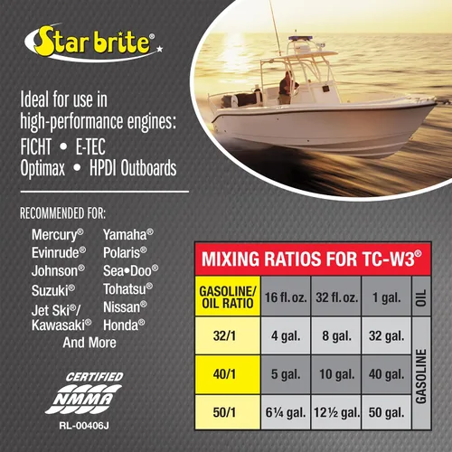 Vista 2 de STAR BRITE Aceite de motor prémium de 2 ciclos TC-W3, mezcla sintética de alta calidad para todos los motores fueraborda de 2 tiempos, embarcaciones