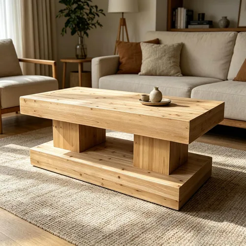 Vista 12 de Mesa auxiliar de madera, 39.37 pulgadas, cuadrada de mediados de siglo, mesa central de madera moderna de madera de fibropanel de densidad media