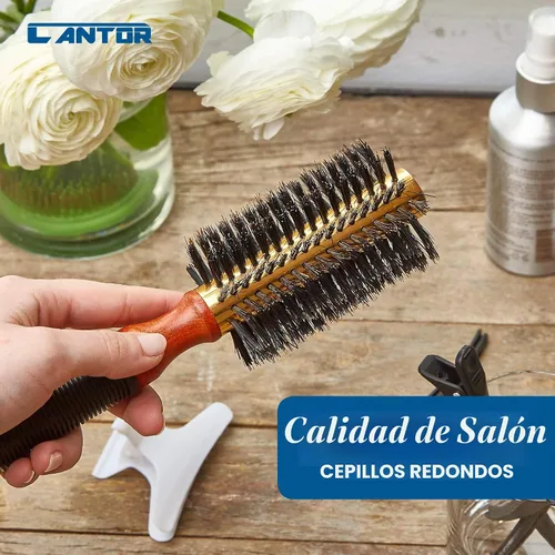 Vista 6 de Cepillo pequeño redondo para secar con soplado, cerdas de jabalí, barril térmico de metal, cepillo profesional antiestático para peinar y secar