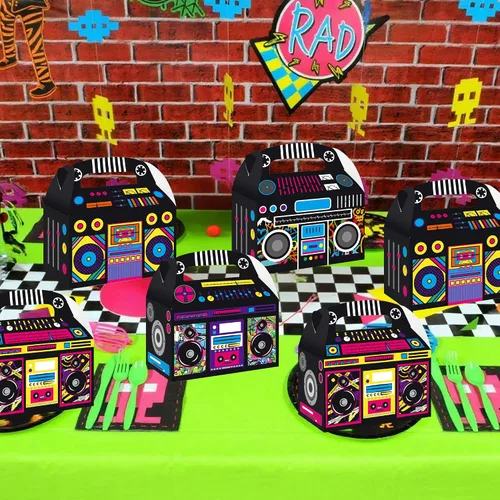 Vista 5 de umoni Suministros de fiesta de los años 80 y 90, cajas de recuerdo Boombox, decoraciones de fiesta de cumpleaños, 12 cajas de regalo de fiesta