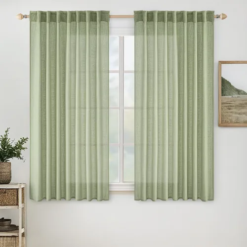 Vista 36 de MIULEE - Cortinas semitraslúcidas suaves y gruesas con textura de lino para cocina y ventana de baño, con trabilla trasera y bolsillo para Blanco