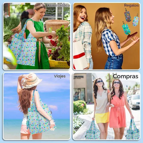 Vista 6 de HOLYLUCK Bolsas de comestibles reutilizables, bolsa de compras plegable resistente (estándar, 3 huellas de patas de perro azules)