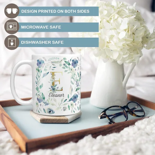 Vista 4 de Personalized Pansy Floral Monogram Ceramic Coffee Mug, 11 or 15 oz