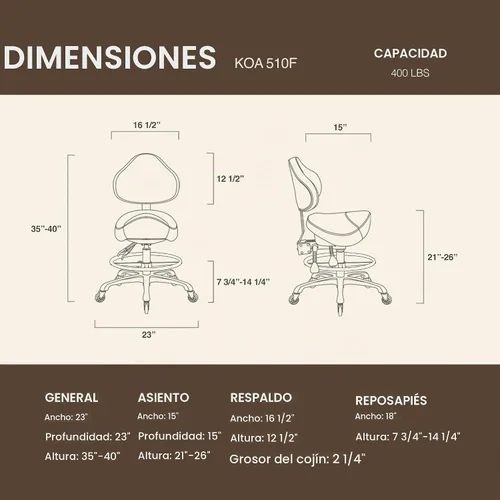 Vista 2 de Silla neumática giratoria con ruedas y respaldo ergonómico para Negro