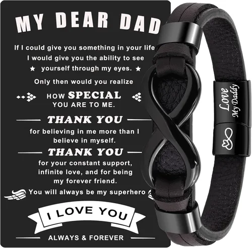 Vista 10 de VGWON Pulsera de Nudo Infinito para Hombres, Regalo de Navidad para Él Para Mi Hombre/Hijo/Papá Pulsera de Cuero Te Amo Pulsera para Hombres Regalo
