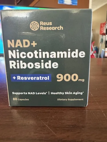 Vista 2 de Reus Research NAD+ nicotinamida ribósido 900 mg, NAD liposomal con resveratrol, suplemento de apoyo al envejecimiento de la piel, 80 cápsulas