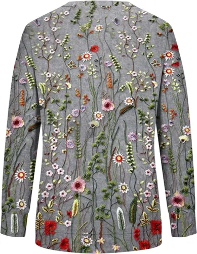 Vista 4 de Sudadera de gran tamaño con estampado de moda para mujer, blusa tipo túnica de forro polar, cuello redondo, manga larga, sin botones, elegante