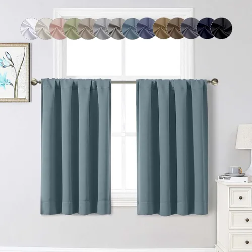 Vista 223 de Cortinas opacas para dormitorio, sala de estar, juego de 2 paneles de 54 pulgadas de largo, cortinas de oscurecimiento de habitación con aislamiento