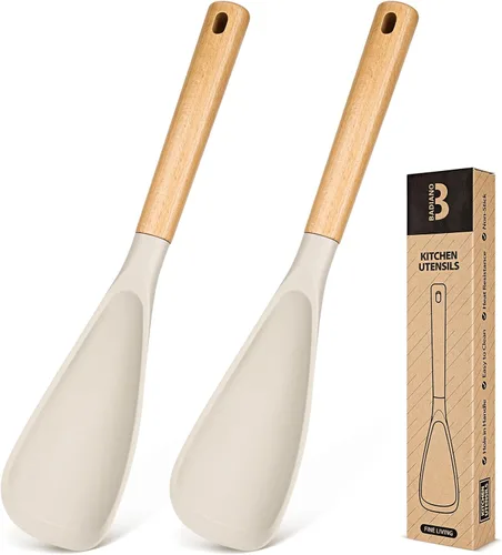 Vista 22 de Cuchara de cocina para utensilios de cocina antiadherentes, ideal para cocinar y servir silicona mate resistente sin BPA, cuchara con mango