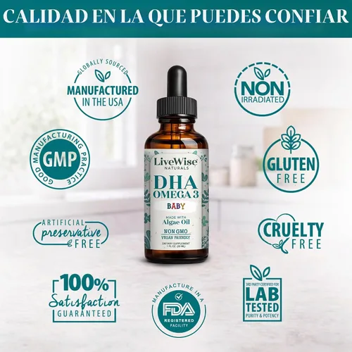 Vista 6 de Omega 3 DHA Baby Drops Vegan Liquid Omega 3, 60 porciones, 1 oz