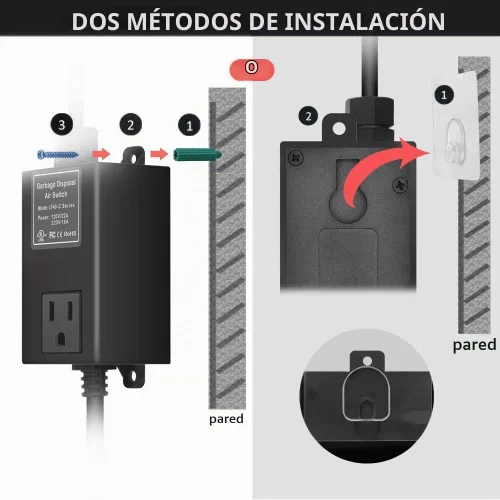 Vista 3 de Kit de interruptor de aire para eliminación de basura con botón de aire corto negro de acero inoxidable Briidea