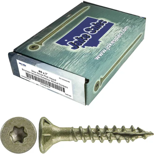 Vista 198 de 8 x 1 revestimiento exterior recubierto de bronce, tornillo de madera multiusos compatible con ACQ, cabeza plana Torx/Star Drive de 1 libra, 288