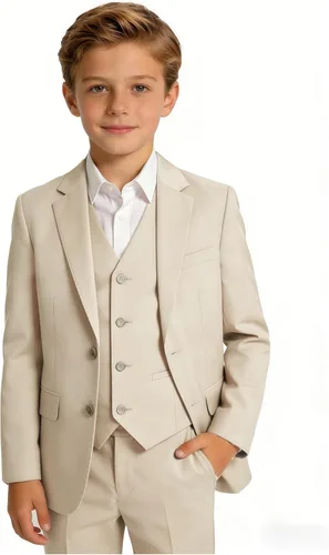 Vista 11 de Trajes para niños, traje de portador de anillos, chaleco formal y pantalones para niño, conjunto de trajes de boda Azul bebé