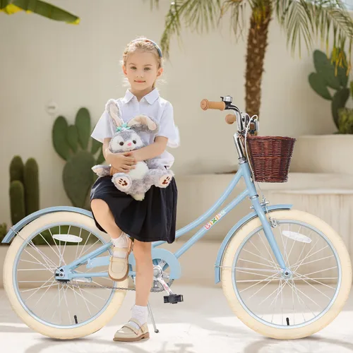 Vista 5 de Bixike Bicicleta de diseño retro para niñas con cesta y freno de posavasos para niños de 3 a 13 años, bicicleta de crucero de 14, 16, 18 pulgadas