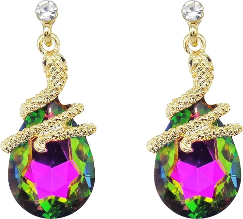 Vista 80 de Navachi Pendientes colgantes de gota de serpiente con forma de pera multicolor de cristal chapado en oro de 18 quilates