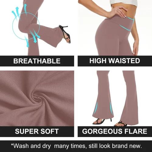 Vista 81 de TNNZEET Leggings acampanados negros para mujer, pantalones de yoga cruzados con bolsillos, corte de bota, leggings acampanados