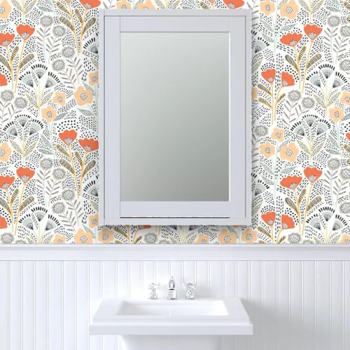Vista 9 de Papel tapiz para despegar y pegar, diseño de flores de color naranja, papel pintado extraíble personalizado Spoonflower