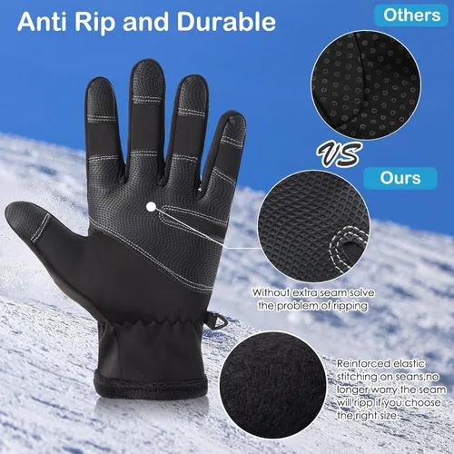 Vista 3 de Guantes de invierno cálidos, aptos para pantalla táctil, para clima frío, guantes de conducción, resistentes al viento, antideslizantes, guantes