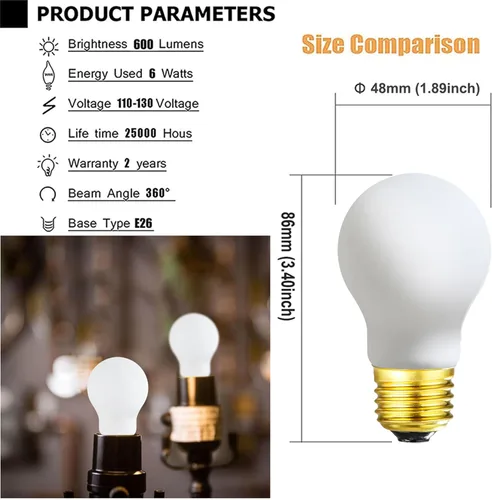 Vista 5 de LEOOLS Bombilla LED regulable A15 esmerilada E26 Bombilla LED 40 W Edison Bombilla LED 4000K Luz blanca diurna 4000 lm ac120v 6w A15 sin parpadeo