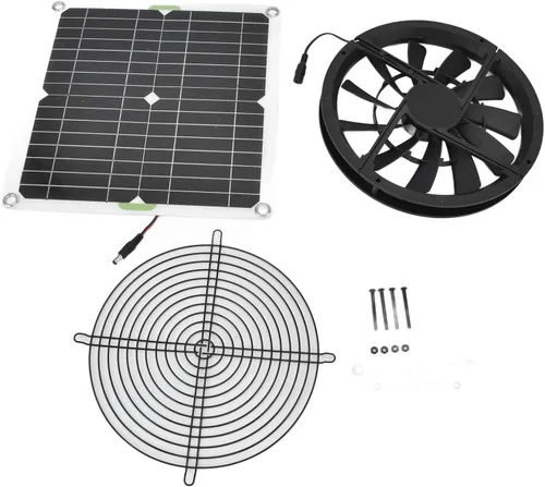 Vista 8 de Kit de ventilador de ventilación con energía solar, ventilador de escape solar de 100 W 12 V con panel para invernadero, gallinero, cobertizo